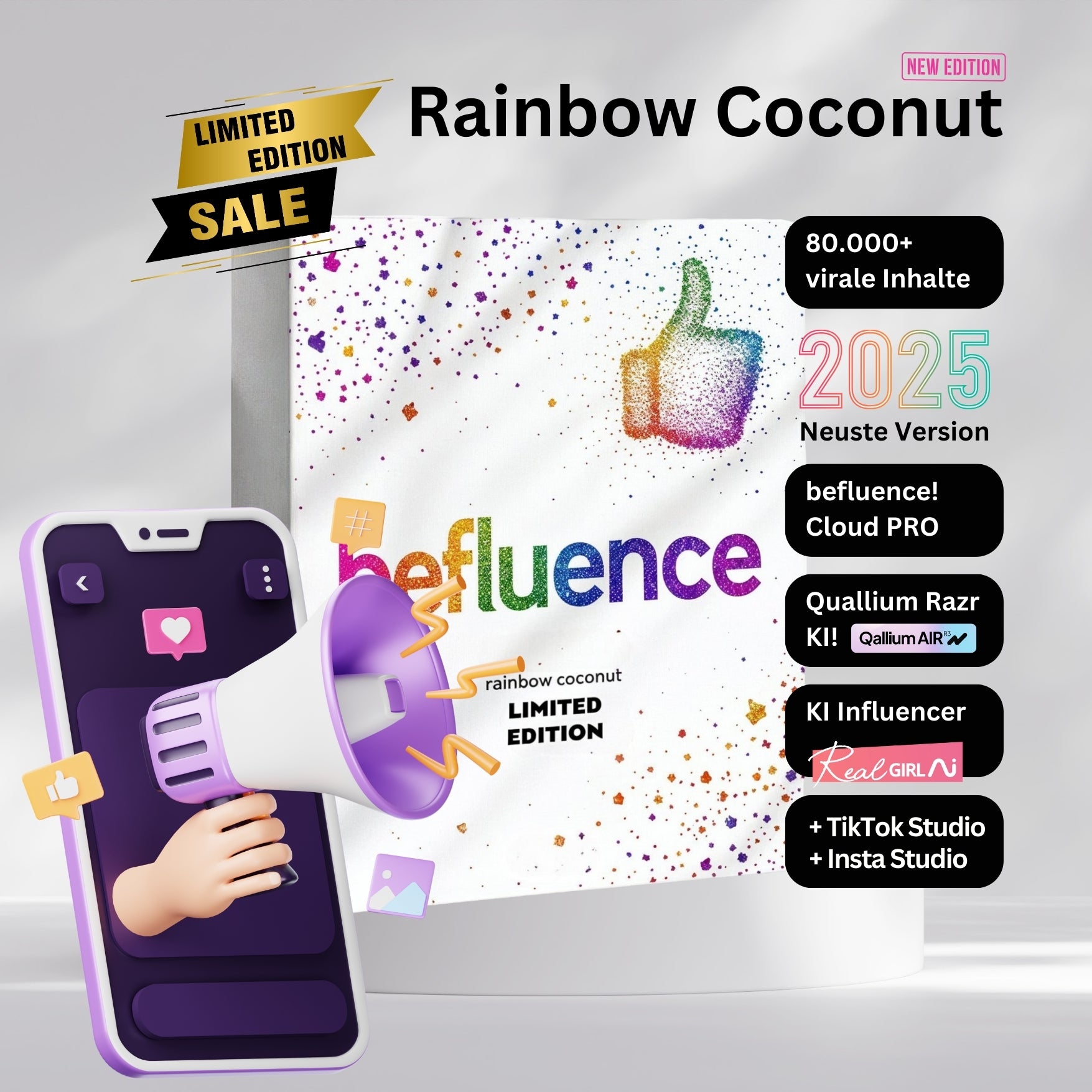 befluence® Studio PRO Rainbow Coconut. Creater Follower Content AI Influencer