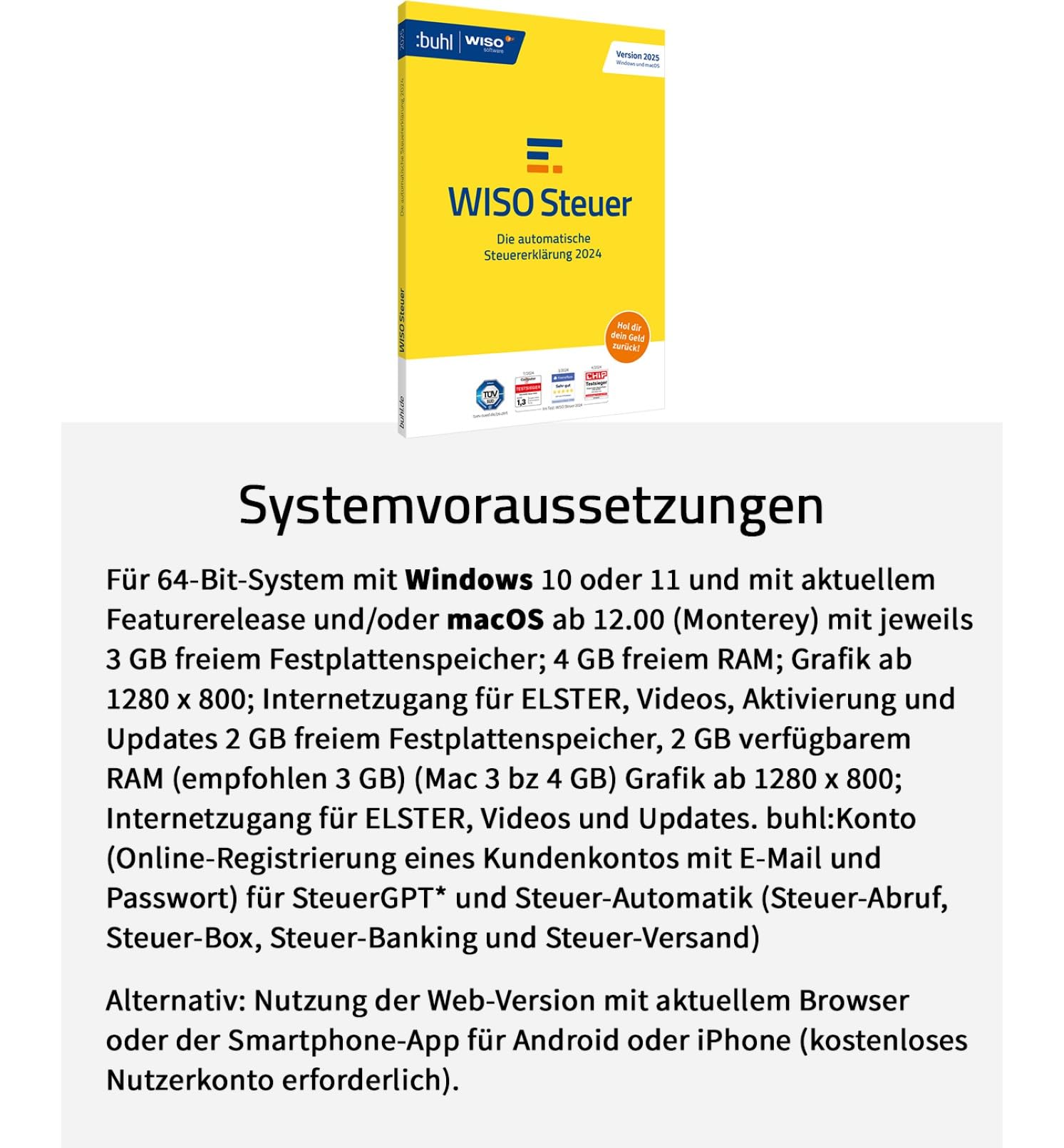 WISO Steuer 2025 (für Steuerjahr 2024) Für Windows, Mac, Smartphones und Tablets | Digitaler Download